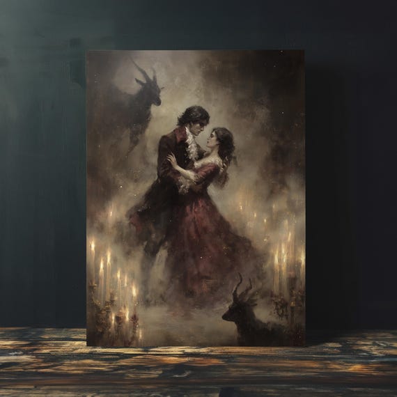 The Devil's Waltz Gothic Romance Art Print, Digital Download Printable Wall Art, Victorian Dark Romanticist Painting, Baphomet Symbolism Art