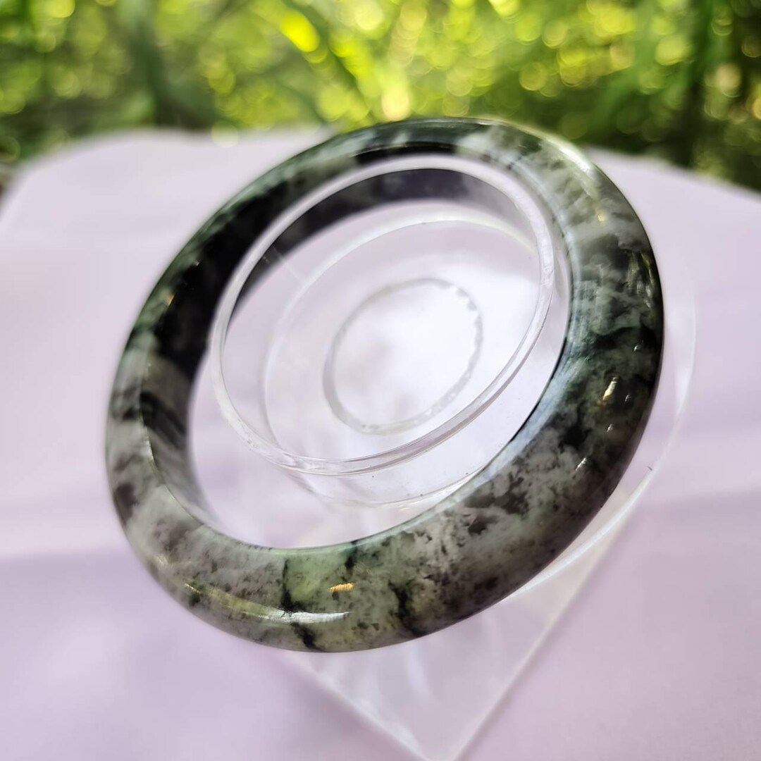 Natural Type A Burmese Jade Bangle: Gray Black Green Lavender Inner 60. ...