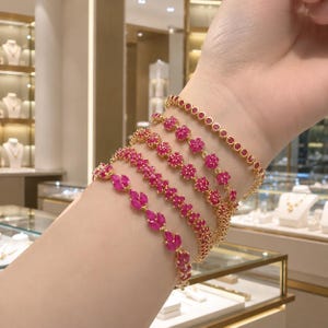 Fashion Women's Bracelets Ruby Gemstones Micron Gold Plated
