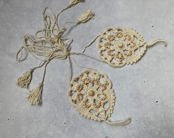 Natural White Bohemian Crocheted Barefoot Sandals with Woven Ties and Tassels | Bohemian Barefoot Sandals