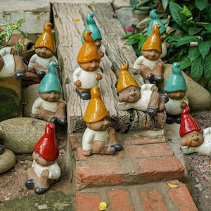 Ceramic Garden Gnome Figurine, Handmade Fairy Yard Decor, Cute Clay Elf Ornament for Shelf, Bookshelf, Colorful Gnome Gift, Fairy Garden Elf