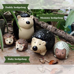 Ceramic Hedgehog Family Figurines, Handmade Pottery Animal Decor Set, Garden Hedgehog Sculpture for Cottagecore or Woodland Home Decoration