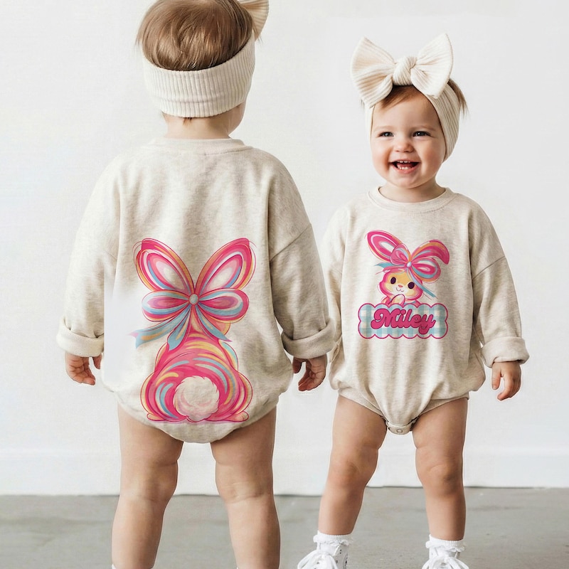 🐰Personalized Bunny Baby Bodysuit, Bubble Romper, Custom Name Girls Toddler- Cute Easter Bunny Kids Shirt - Girls Easter Bunny T Shirt Gift