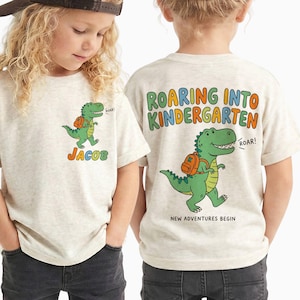 T-shirt de maternelle personnalisé pour garçons, chemise de retour à l'école nom pour enfants, cadeau de chemise de maternelle personnalisée dinosaure pour tout-petits