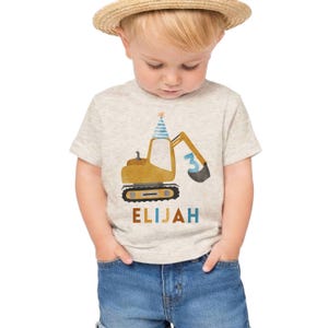 Chemise d'anniversaire personnalisée pour garçon, chemise d'anniversaire pour enfant, chemise d'anniversaire de construction pour garçons, excavatrice, chemise d'anniversaire de camion pour garçon, véhicule de fête