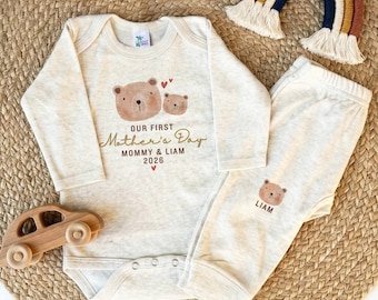 Cute First Mother's Day Baby Outfit, Coming Home Outfit May, Baby 1st Mothers Day, Personalized bodysuit gift set, Mother's Day Newborn Gift