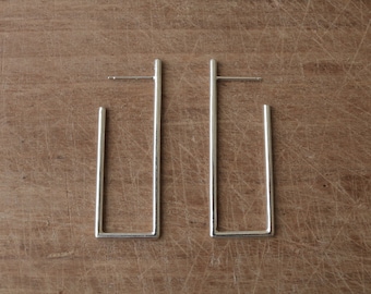 rectangle "hoop" post earrings, sterling silver