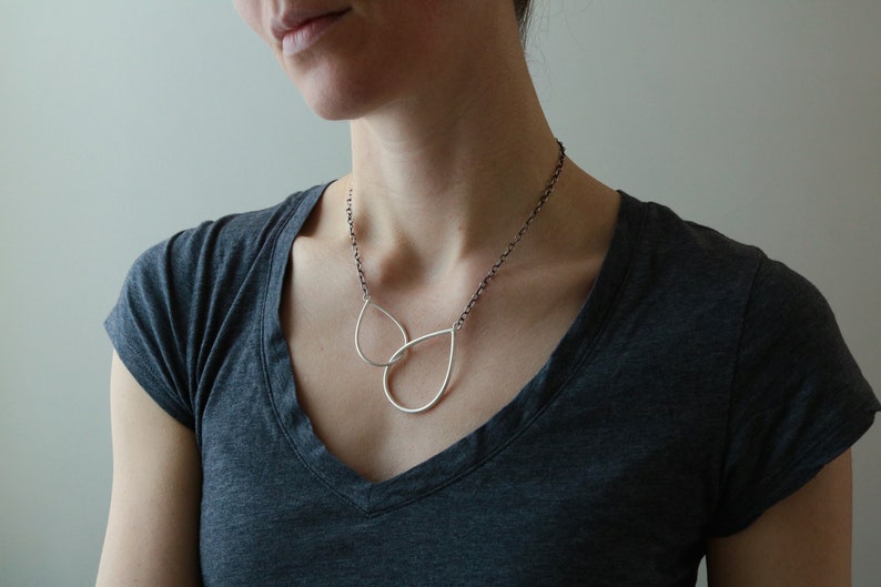 sterling silver interlocking double teardrop necklace