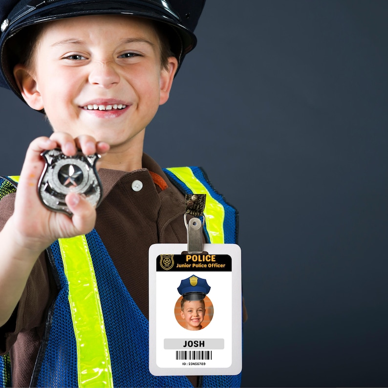 Editable Police ID Card Template for Kids, Junior Police Officer Badge