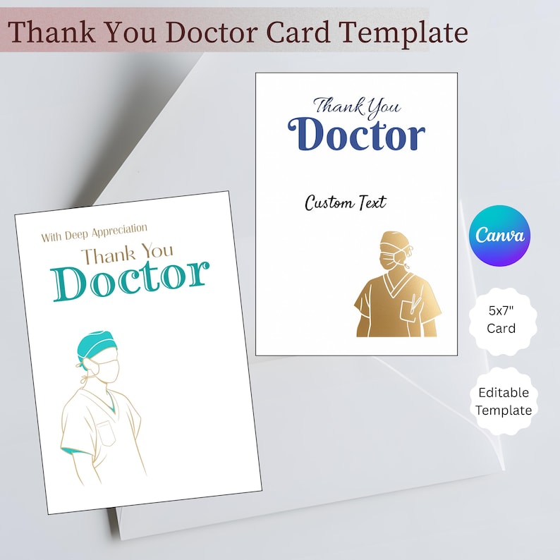 Thank You Doctor Card Template, Minimalist Surgeon Gift (canva Editable ...
