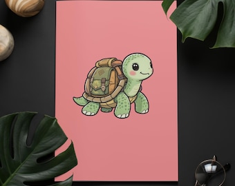 Kawaii Turtle Sticker: Green Turtle with Backpack, Waterproof Vinyl Decal
