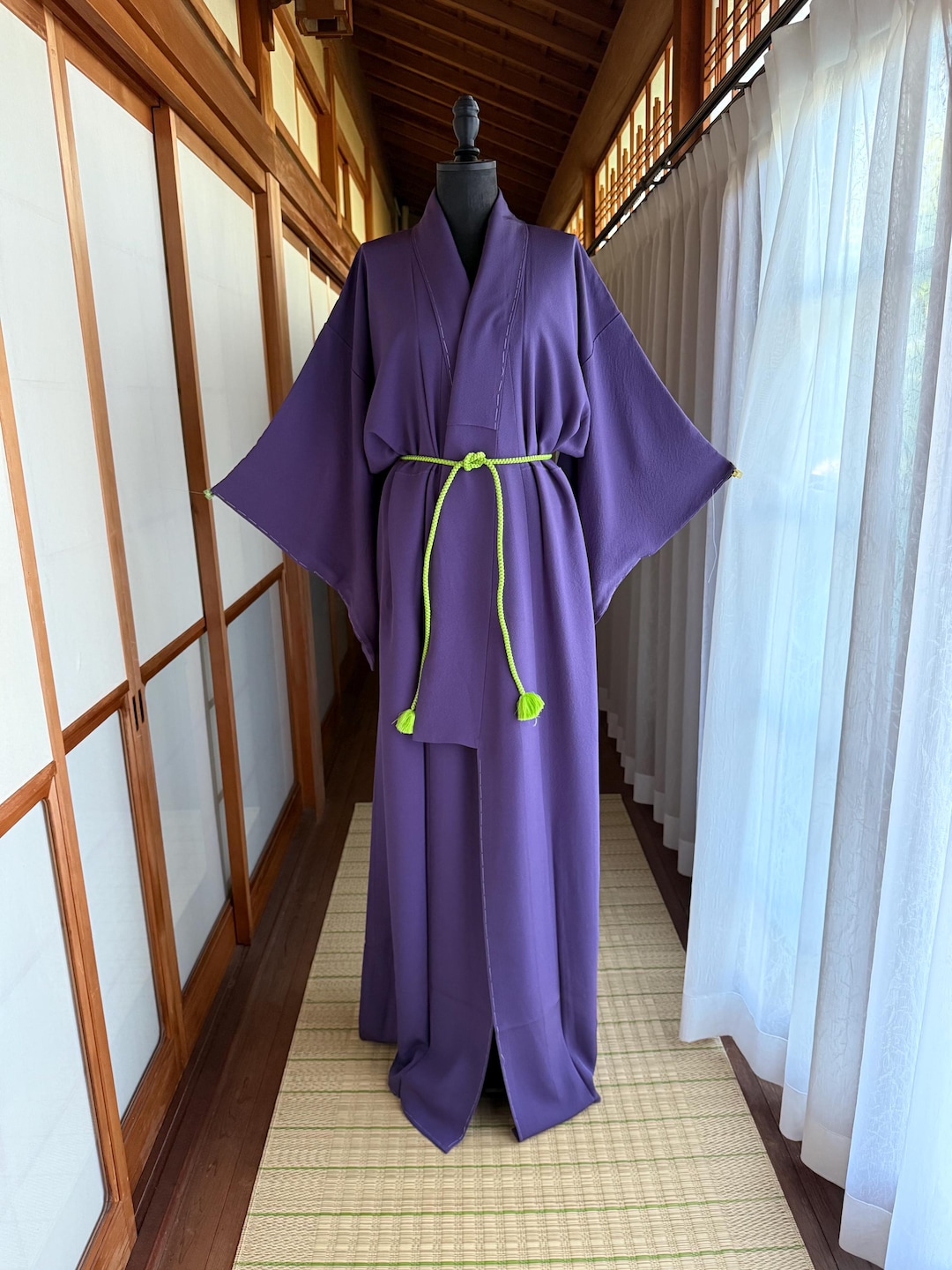 Japan Purple Robe Vintage Japanese Silk Kimono Robe: Rich Purple Rinzu Jacquard, Floor ...
