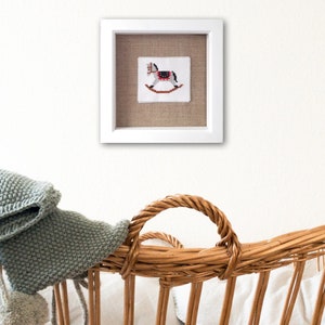 Framed Rocking Horse Cross Stitch: Nursery Wall Art (6x6 inches)