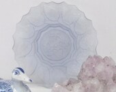 Rare vintage Pale Blue Frosted Glass Rose Floral design Frill Edge Decorative Plate,glass bowl plate, blue roses, vintage glass