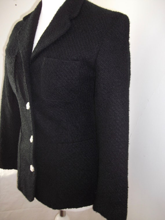 Vintage Black Bouclé Style Fitted Jacket with Moc… - image 5