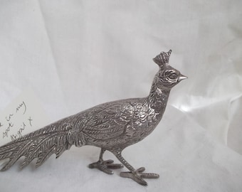 Vintage Pheasant Silver Plated Ornament / Place cardholder. Art Deco ornaments, bird ornaments, maximalist decor,