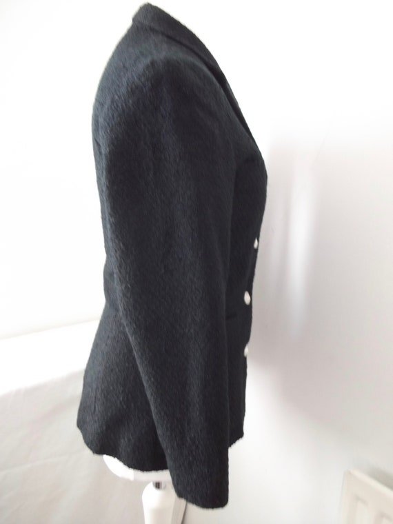 Vintage Black Bouclé Style Fitted Jacket with Moc… - image 3