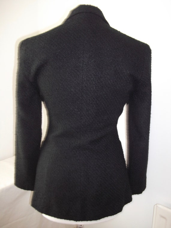 Vintage Black Bouclé Style Fitted Jacket with Moc… - image 8