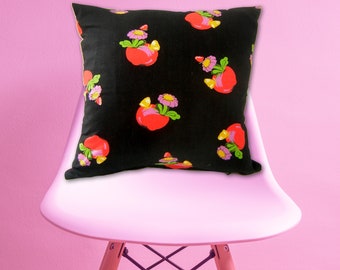 Apples/Butterflies/Flower Vintage Fabric Cushion Cover, retro print, fruit print, chair cushion cover, kids room decor,
