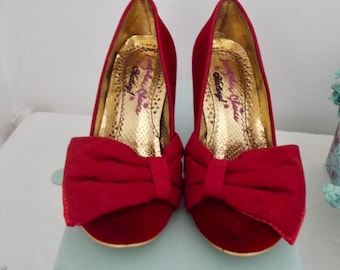 Velvety Style Red Shoes With Bow Detail, Irregular Choice Size5 UK / 38