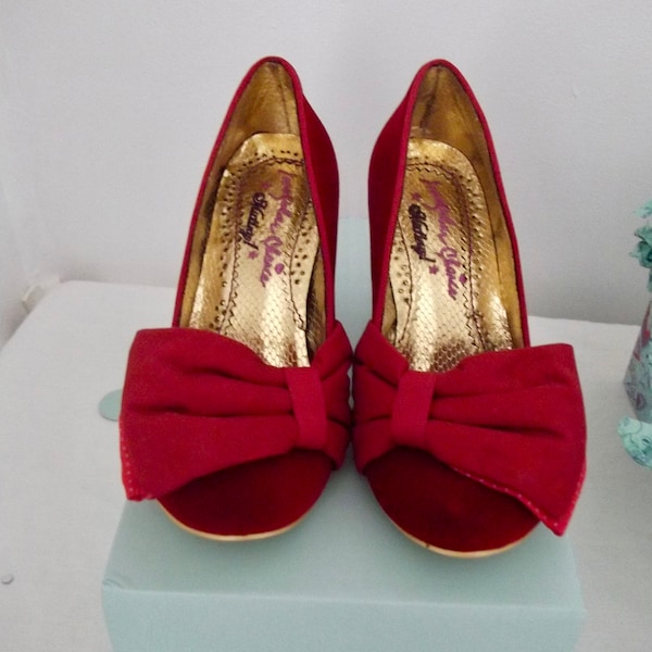 Velvety Style Red Shoes With Bow Detail, Irregular Choice Size5 UK / 38