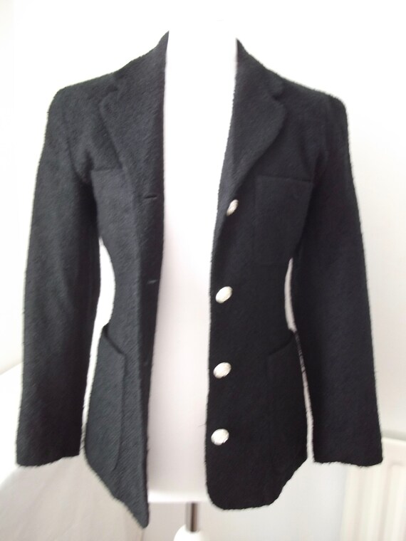 Vintage Black Bouclé Style Fitted Jacket with Moc… - image 2