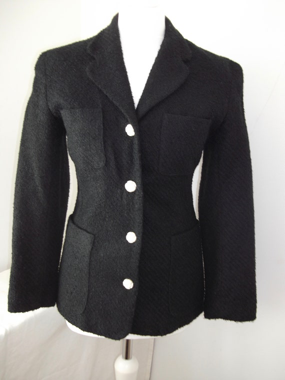 Vintage Black Bouclé Style Fitted Jacket with Moc… - image 1