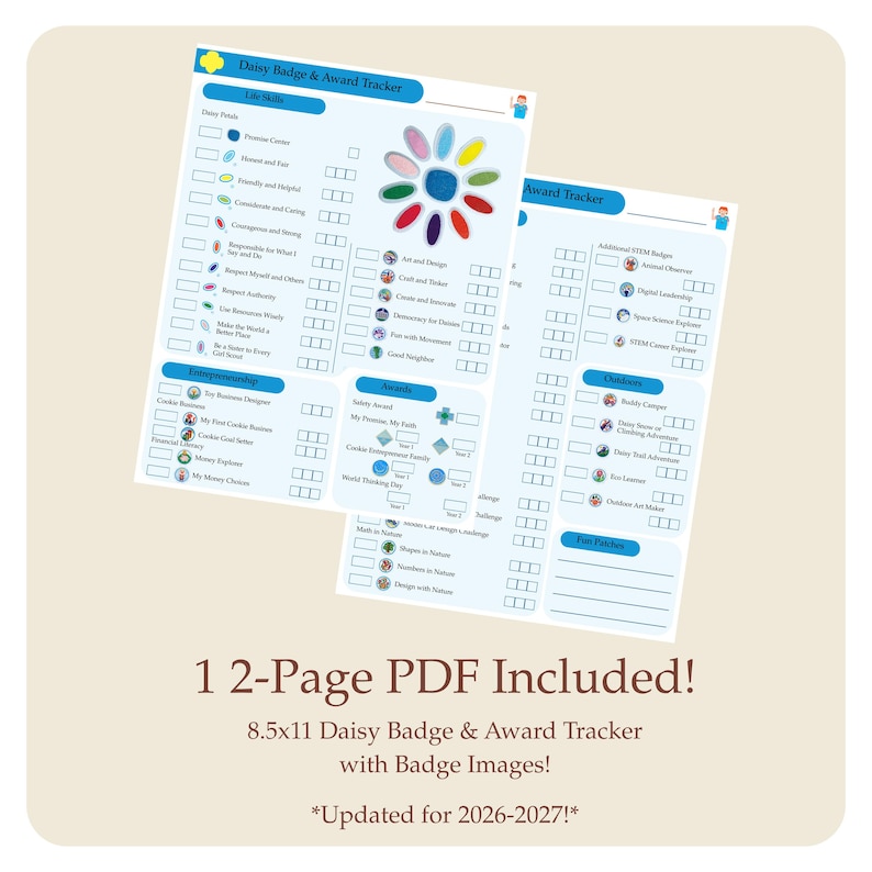 Listas de verificación para el seguimiento de insignias de Daisy, Brownie y Junior 2026-2027: Imprimible para Girl Scouts (Descarga instantánea) *¡Actualizado para 2026-2027!* Multinivel imagen 6