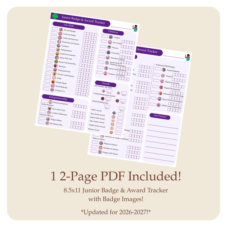 Listas de verificación para el seguimiento de insignias de Daisy, Brownie y Junior 2026-2027: Imprimible para Girl Scouts (Descarga instantánea) *¡Actualizado para 2026-2027!* Multinivel imagen 10