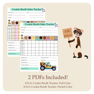 Pode incluir: Dois PDFs imprim&iacute;veis de 21,6 x 27,9 cm do Cookie Booth Sales Tracker. O rastreador em cores e o rastreador em cores parciais est&atilde;o inclu&iacute;dos. O rastreador inclui se&ccedil;&otilde;es para data, local e rastreamento de vendas. Um fur&atilde;o de desenho animado segura uma placa que diz "ABC Bakers".
