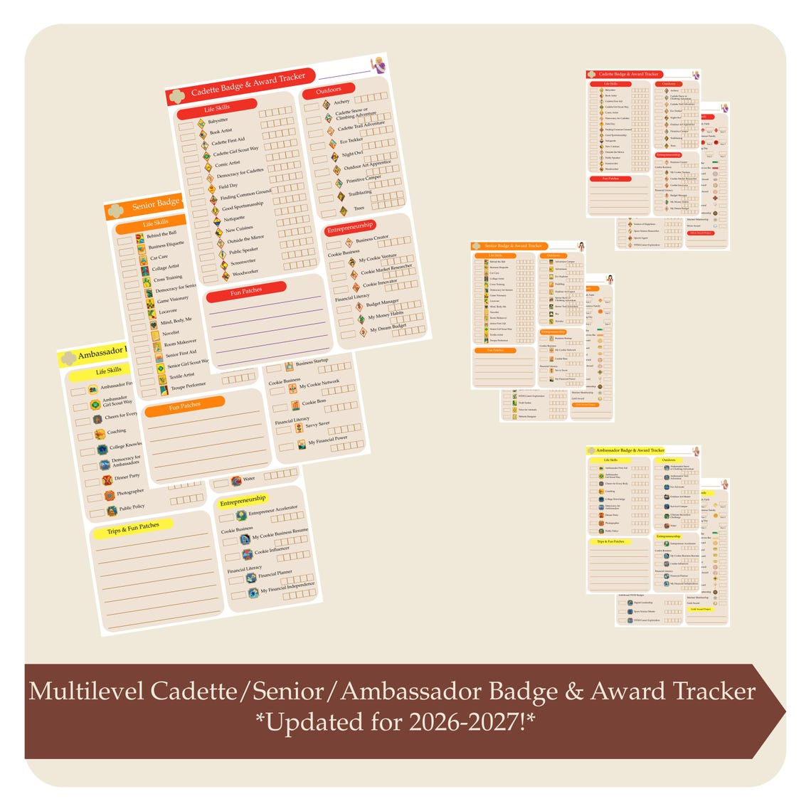 Multi Level Checklist 2026-2027 Cadette, Senior, Ambassador Badge Tracker Checklist: Girl ...