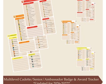Lista de verificación para el seguimiento de insignias de Cadette, Senior y Embajadora 2026-2027: Imprimible para Girl Scouts (Descarga instantánea) *¡Actualizado para 2026-2027!* Multinivel