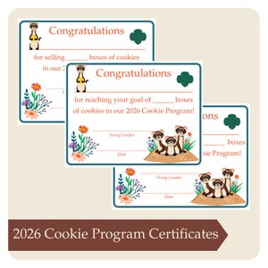 Girl Scout Cookie Programm Zertifikat 2026 (druckbare digitale Datei)