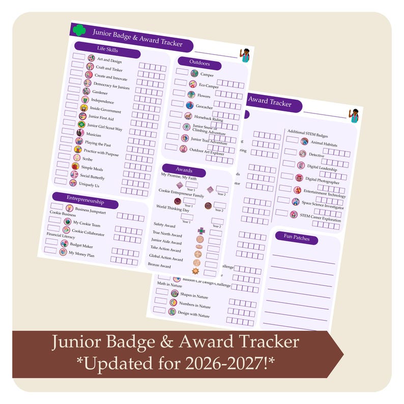 Listas de verificación para el seguimiento de insignias de Daisy, Brownie y Junior 2026-2027: Imprimible para Girl Scouts (Descarga instantánea) *¡Actualizado para 2026-2027!* Multinivel imagen 9
