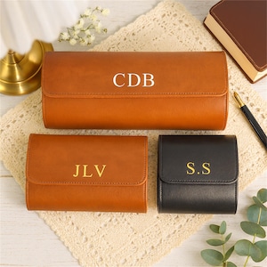 Personalized Leather Watch Case, Custom Name Watch Box,Travel Watch Box,Luxury Leather Watch Case Roll for 3 Watches,Gift For Him,Groom Gift
