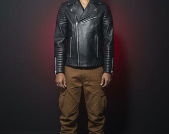 Men's Black Quilted Sheep Leather Biker Jacket - Moto Coat