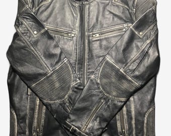 Vintage Black Leather Cafe Racer Jacket | Distressed Men’s Motorcycle Biker Jacket