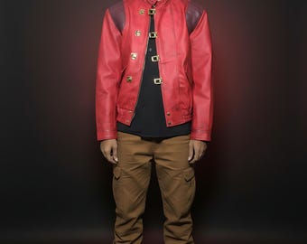 Red Vegan Leather Cyberpunk Biker Jacket – Anime-Inspired Cosplay Outfit