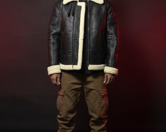 Men's Shearling Aviator Jacket - Genuine Sheep Leather, Winter Style