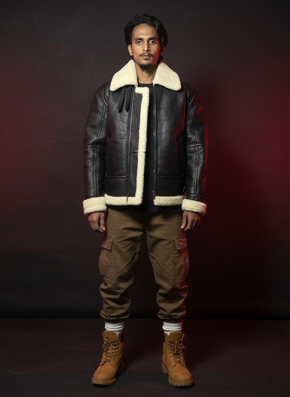 Men's Shearling Aviator Jacket - Genuine Sheep Leather, Winter Style