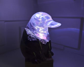 Handmade Platypus Lamp, Wood Resin Decor, RGB LED Lighting, Unique Home Accent