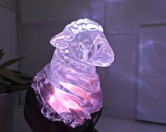 Handmade Resin sheep Lamp: Burl Wood & Decorative RGB LED Light. Gift for Loved Ones