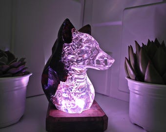 Handmade Abstract Dog Lamp: Burl Wood Resin LED Light