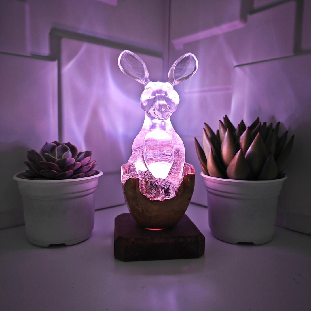 Kangaroo Led Rings Handmade Resin Kangaroo Lamp: Burl Wood & RGB LED Light - Etsy