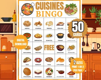 Bingo de Culinárias do Mundo para Imprimir | Jogo com Tema de Comida Internacional para Festas e Diversão em Grupo