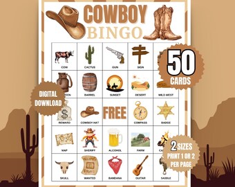 Cowboy Bingo Printable | Western Inspired Theme Game for Group Events