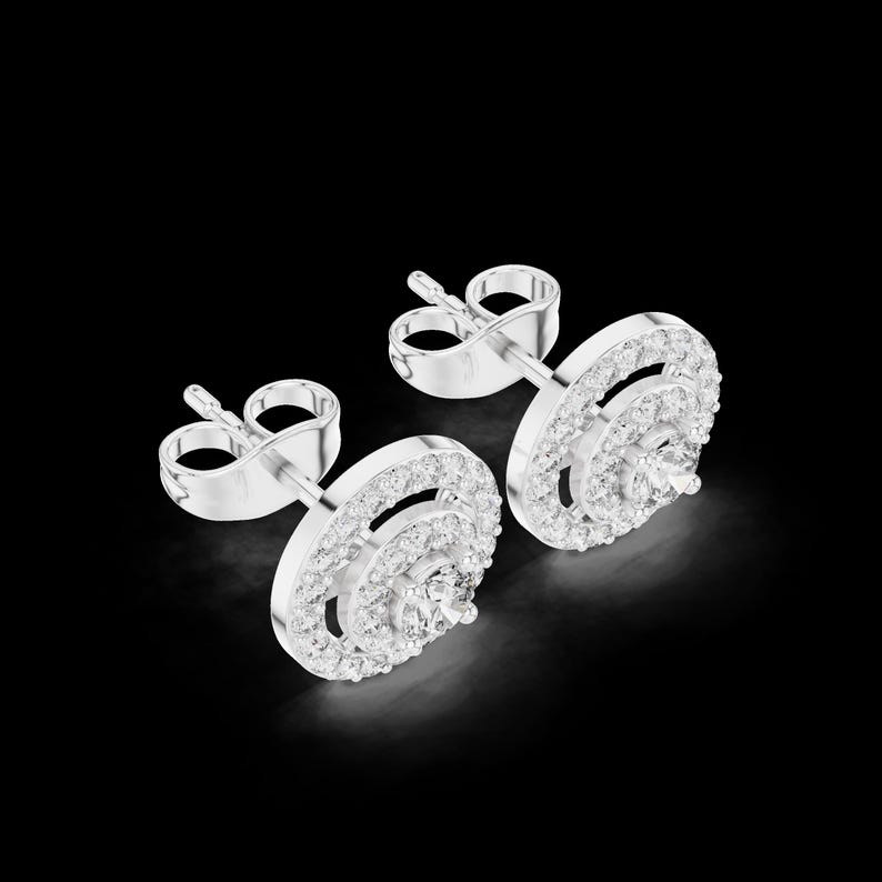 Orecchini A Perno Diamondere Con Alone Di Pietre Preziose In Oro Giallo 9kt - 0.66 Carati - Regalo Certificato