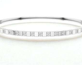 Round Cut Lab Grown Diamond Bracelet, 14K Gold Square Link, Engagement Gift