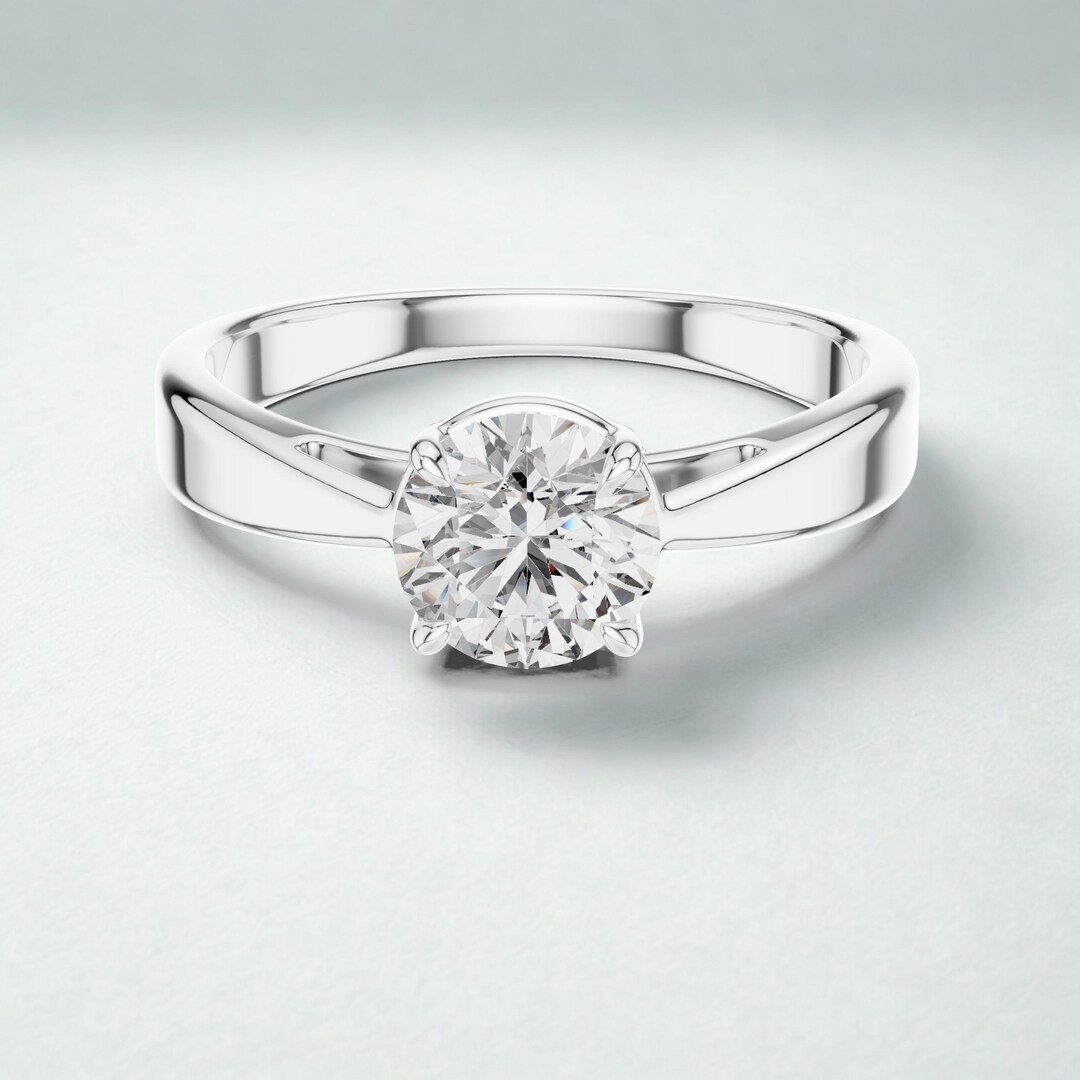 Round Lab Diamond Engagement Ring, 14K White Gold Solitaire Promise ...