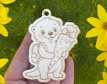 Anhänger Einschulung aus Holz – Schultüte - Otter - Schildkröte- Frosch- Esel- Capybara - Axolotl